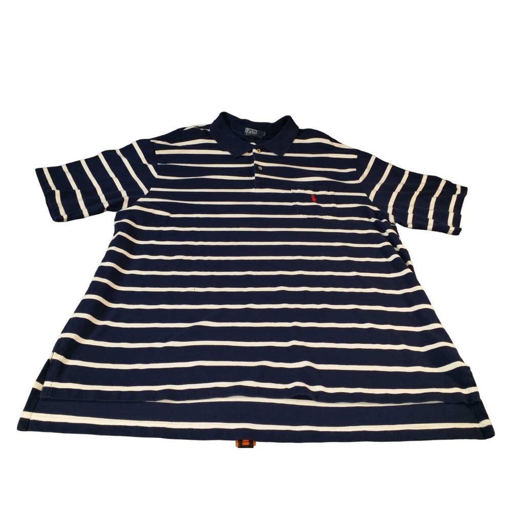 Polo Ralph Lauren Shirt Mens 2XLT 2XL Tall Blue White Striped Short Sleeve Pony